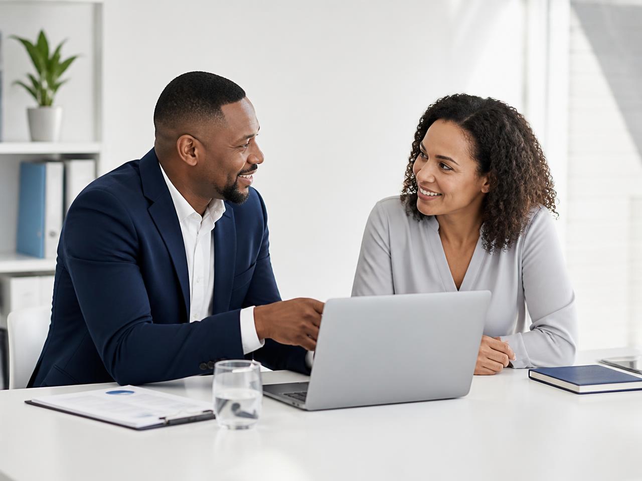 A tax practitioner and client reviewing records together at a meeting table